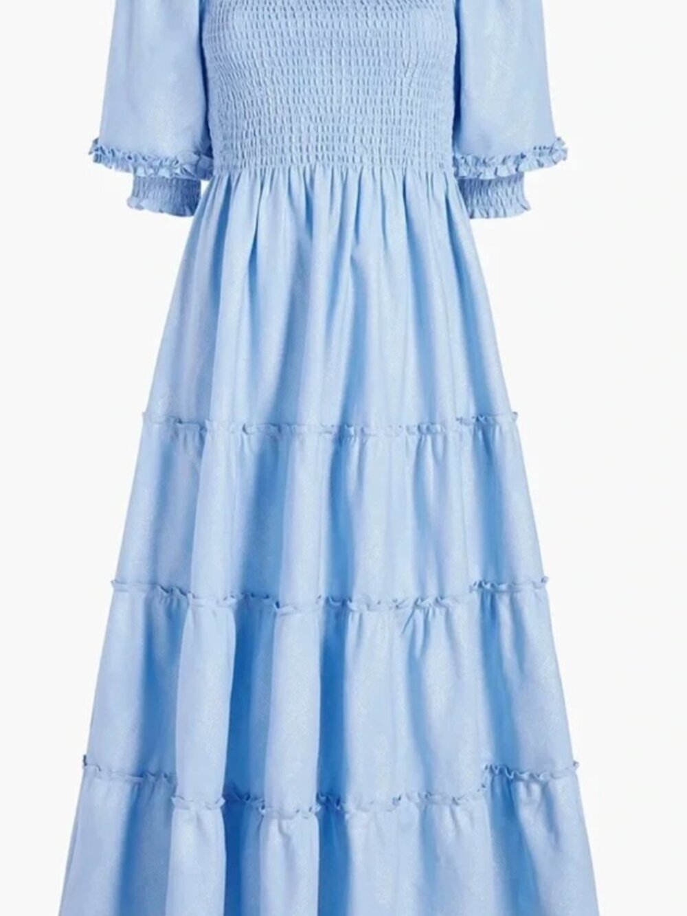 Hill House Nap Dress: Like New Blue Metallic Smocked Puff Sleeve Midi 2XL